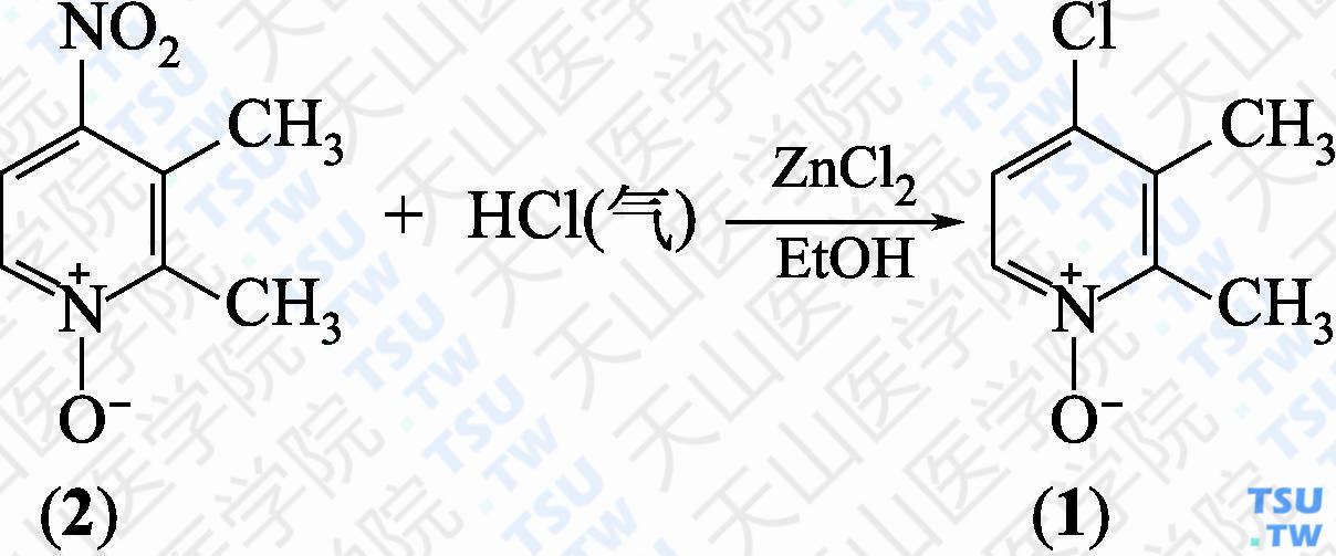 4-氯-2，3-二甲基吡啶-1-氧化物（分子式：C<sub>7</sub>H<sub>8</sub>ClNO）的合成方法路线及其结构式