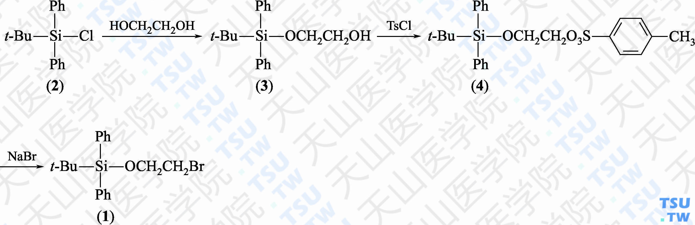 2-溴乙氧基叔丁基二苯基硅烷（分子式：C<sub>18</sub>H<sub>23</sub>BrOSi）的合成方法路线及其结构式