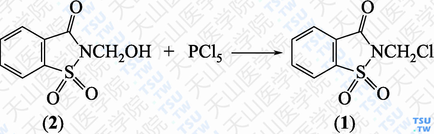 2-氯甲基苯并[<i>d</i>]异噻唑-3（2<i>H</i>）-酮-1，1-二氧化物（分子式：C<sub>8</sub>H<sub>6</sub>ClNO<sub>3</sub>S）的合成方法路线及其结构式
