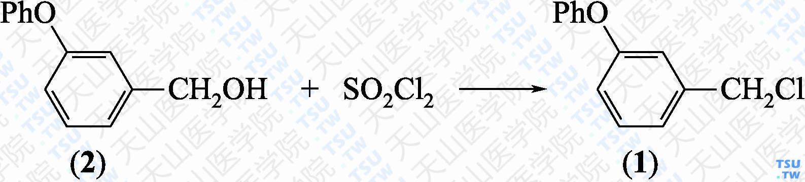 间苯氧基苄基氯（分子式：C<sub>13</sub>H<sub>11</sub>ClO）的合成方法路线及其结构式