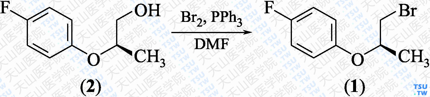 （<i>R</i>）-1-溴-2-（4-氟苯氧基）丙烷（分子式：C<sub>9</sub>H<sub>10</sub>FBrO）的合成方法路线及其结构式