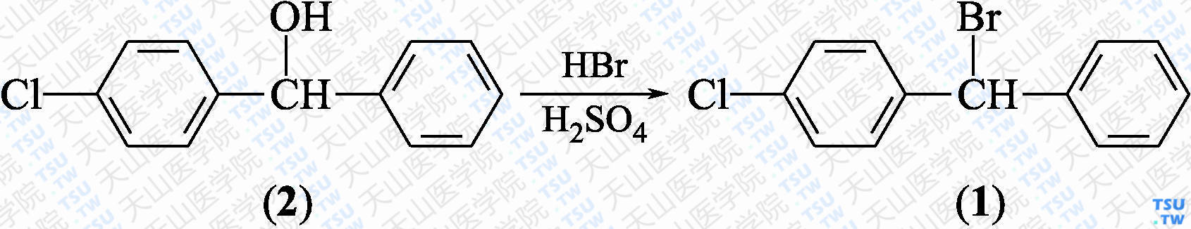 4-氯二苯溴甲烷（分子式：C<sub>13</sub>H<sub>10</sub>BrCl）的合成方法路线及其结构式