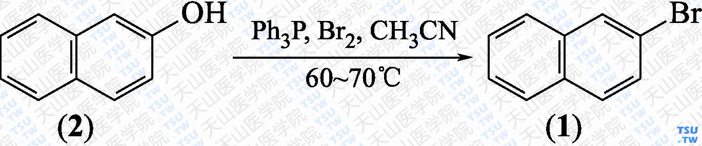 2-溴萘（分子式：C<sub>10</sub>H<sub>7</sub>Br）的合成方法路线及其结构式