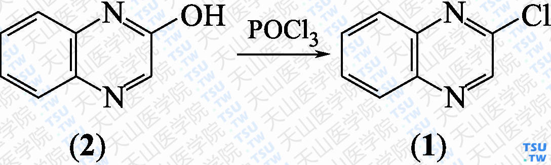 2-氯喹喔啉（分子式：C<sub>8</sub>H<sub>5</sub>ClN<sub>2</sub>）的合成方法路线及其结构式