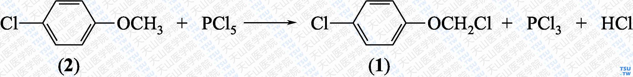 对氯苯氧甲基氯（分子式：C<sub>7</sub>H<sub>6</sub>Cl<sub>2</sub>O）的合成方法路线及其结构式
