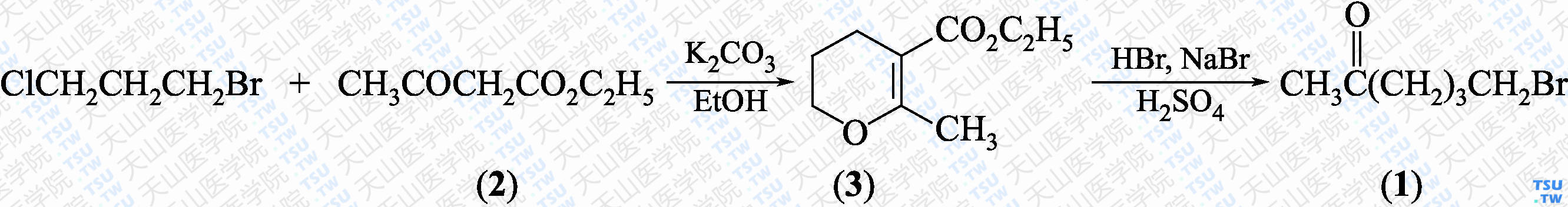 6-溴-2-己酮（分子式：C<sub>6</sub>H<sub>11</sub>BrO）的合成方法路线及其结构式
