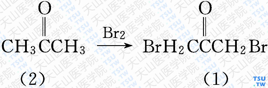 1，3-二溴丙酮（分子式：C<sub>3</sub>H<sub>4</sub>Br<sub>2</sub>O）的合成方法路线及其结构式