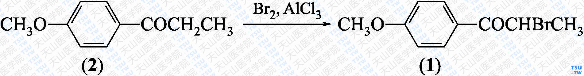 2-溴-1-（4-甲氧基苯基）丙酮-1（分子式：C<sub>10</sub>H<sub>11</sub>BrO<sub>2</sub>）的合成方法路线及其结构式