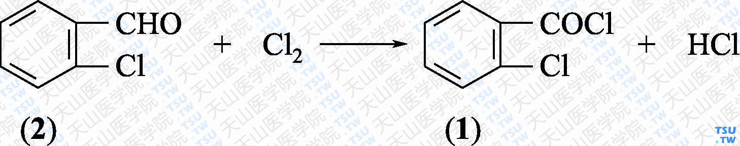 邻氯苯甲酰氯（分子式：C<sub>7</sub>H<sub>4</sub>Cl<sub>2</sub>O）的合成方法路线及其结构式