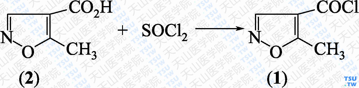 5-甲基异噁唑-4-甲酰氯（分子式：C<sub>5</sub>H<sub>4</sub>ClNO<sub>2</sub>）的合成方法路线及其结构式