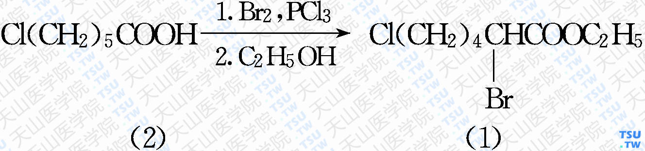 2-溴-6-氯己酸乙酯（分子式：C<sub>8</sub>H<sub>14</sub>ClBrO<sub>2</sub>）的合成方法路线及其结构式
