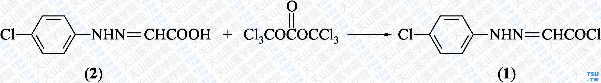 对氯苯腙乙酰氯（分子式：C<sub>8</sub>H<sub>6</sub>Cl<sub>2</sub>N<sub>2</sub>O）的合成方法路线及其结构式