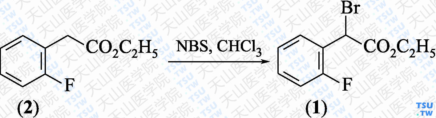 <i>α</i>-溴代-2-氟苯乙酸乙酯（分子式：C<sub>10</sub>H<sub>10</sub>BrFO<sub>2</sub>）的合成方法路线及其结构式