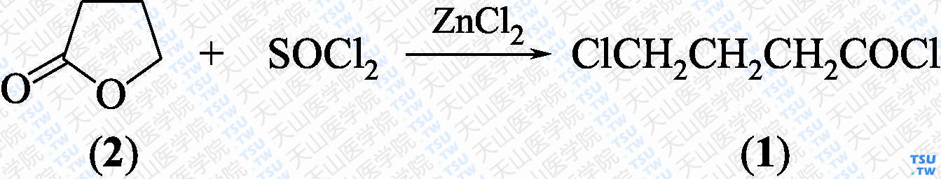 4-氯丁酰氯（分子式：C<sub>4</sub>H<sub>6</sub>Cl<sub>2</sub>O）的合成方法路线及其结构式