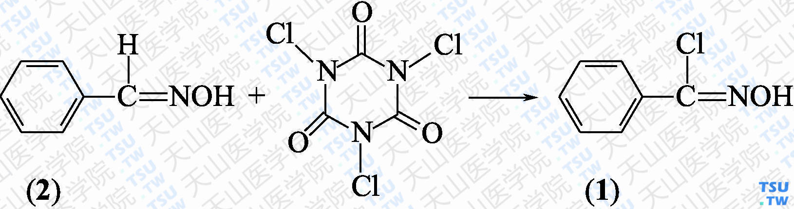 （<i>Z</i>）-苯甲酰氯肟（分子式：C<sub>7</sub>H<sub>6</sub>ClNO）的合成方法路线及其结构式
