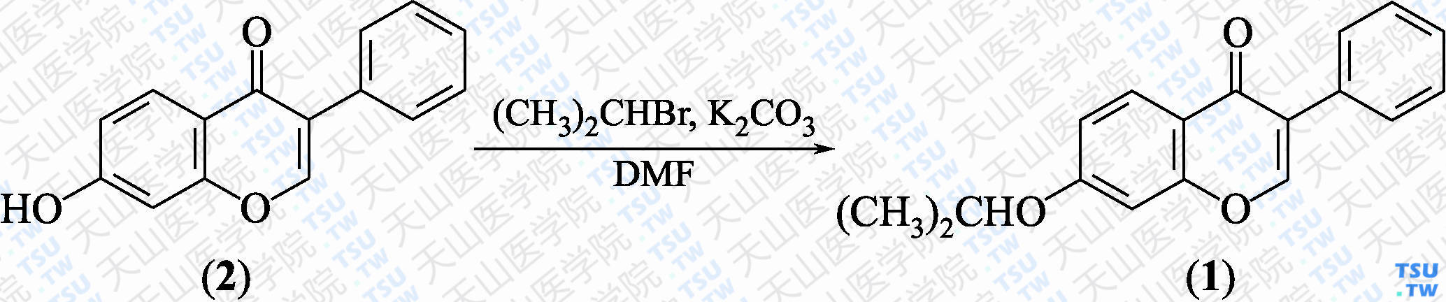 依普黄酮（分子式：C<sub>18</sub>H<sub>16</sub>O<sub>3</sub>）的合成方法路线及其结构式