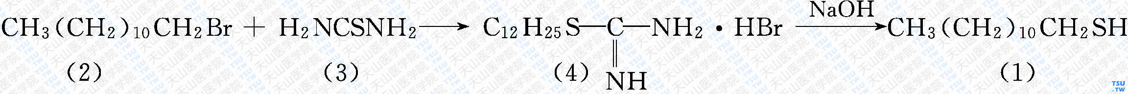 十二硫醇-1（分子式：C<sub>12</sub>N<sub>26</sub>S）的合成方法路线及其结构式