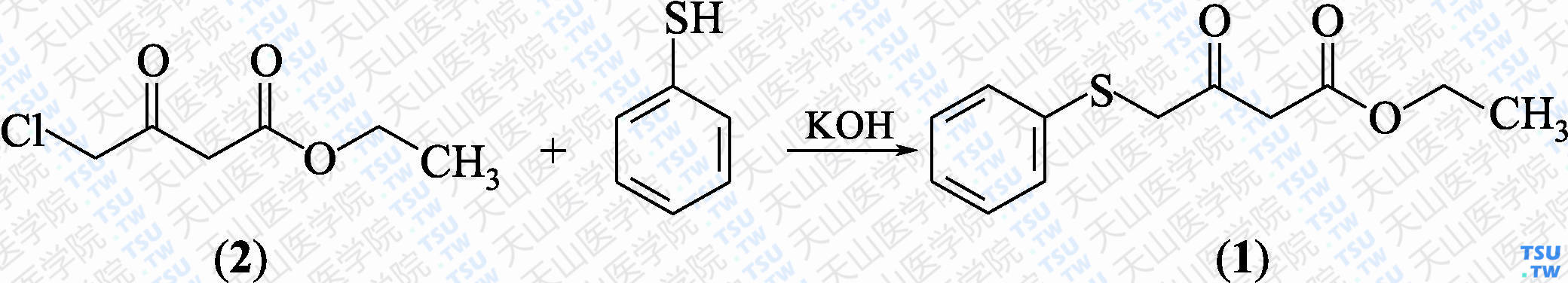 4-苯硫基乙酰乙酸乙酯（分子式：C<sub>12</sub>H<sub>14</sub>O<sub>3</sub>S）的合成方法路线及其结构式