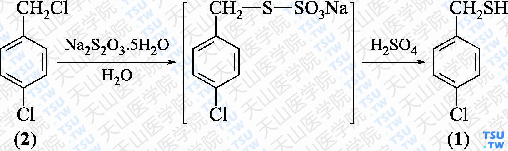 4-氯苯基甲硫醇（分子式：C<sub>7</sub>H<sub>7</sub>ClS）的合成方法路线及其结构式