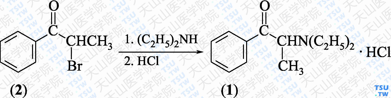 盐酸安非拉酮（分子式：C<sub>13</sub>H<sub>19</sub>NO）的合成方法路线及其结构式