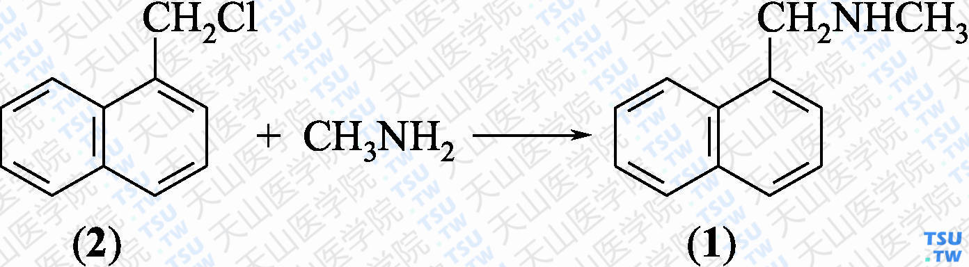 <i>N</i>-甲基-1-萘甲胺（分子式：C<sub>12</sub>H<sub>13</sub>N）的合成方法路线及其结构式