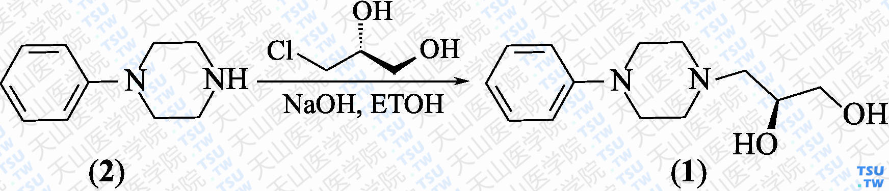 左羟丙哌嗪（分子式：C<sub>13</sub>H<sub>20</sub>N<sub>2</sub>O<sub>2</sub>）的合成方法路线及其结构式