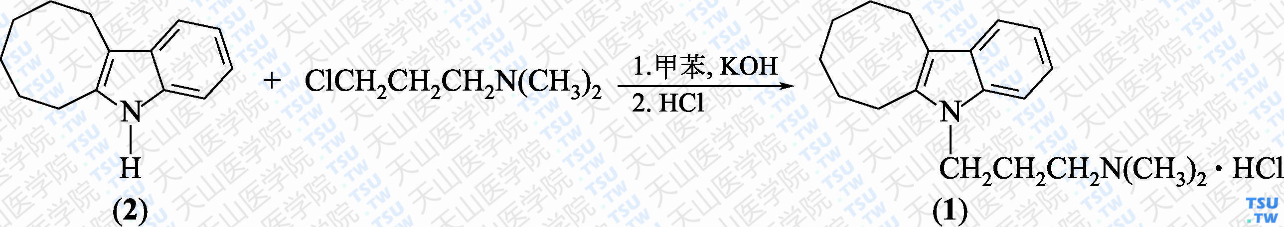 盐酸伊普吲哚（分子式：C<sub>19</sub>H<sub>28</sub>N<sub>2</sub>·HCl）的合成方法路线及其结构式