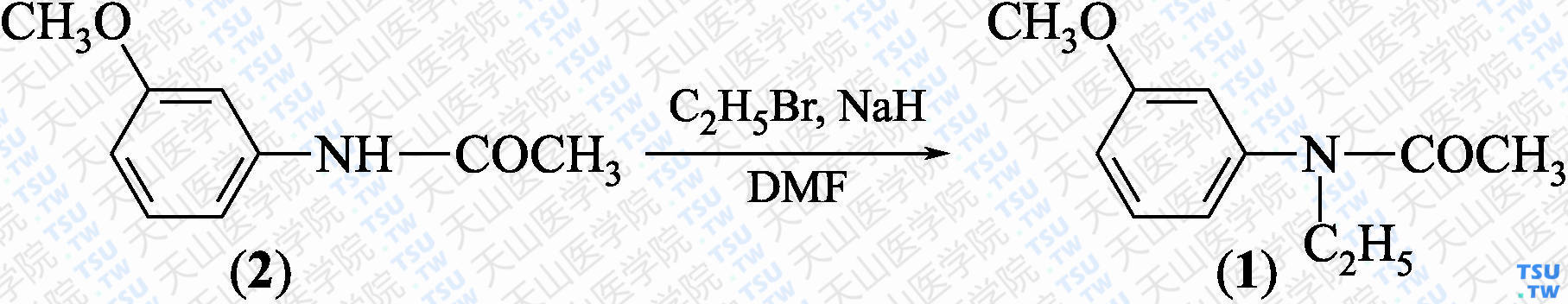 <i>N</i>-乙基-3-甲氧基乙酰苯胺（分子式：C<sub>11</sub>H<sub>15</sub>NO<sub>2</sub>）的合成方法路线及其结构式