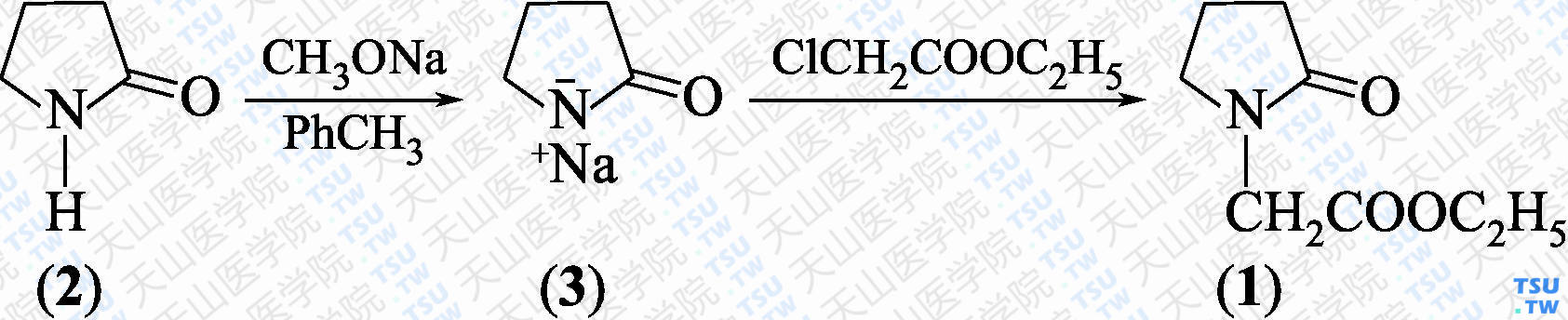 2-（2氧代吡咯啉-1-基）乙酸乙酯（分子式：C<sub>8</sub>H<sub>13</sub>NO<sub>3</sub>）的合成方法路线及其结构式