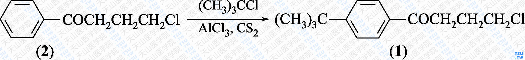 1-（4-叔丁基苯基）-4-氯丁-1-酮（分子式：C<sub>14</sub>H<sub>19</sub>ClO）的合成方法路线及其结构式