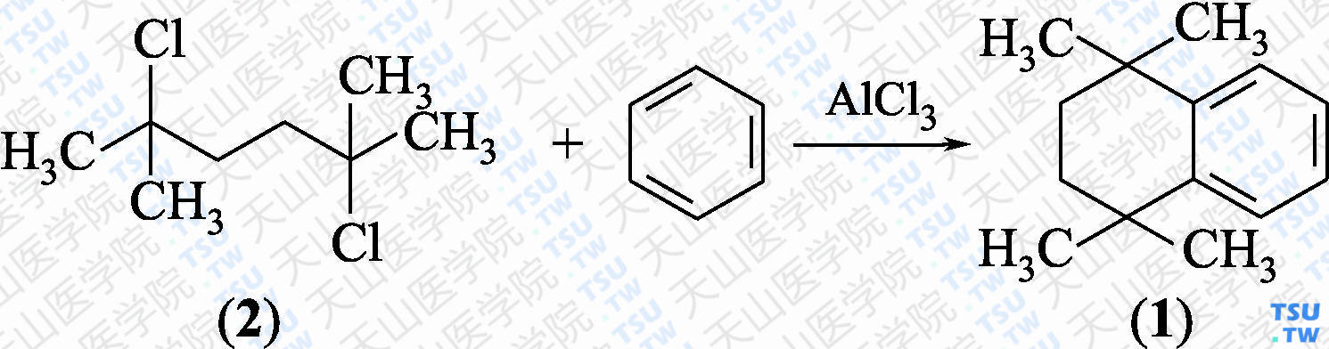 1，2，3，4-四氢-1，1，4，4-四甲基萘（分子式：C<sub>14</sub>H<sub>20</sub>）的合成方法路线及其结构式