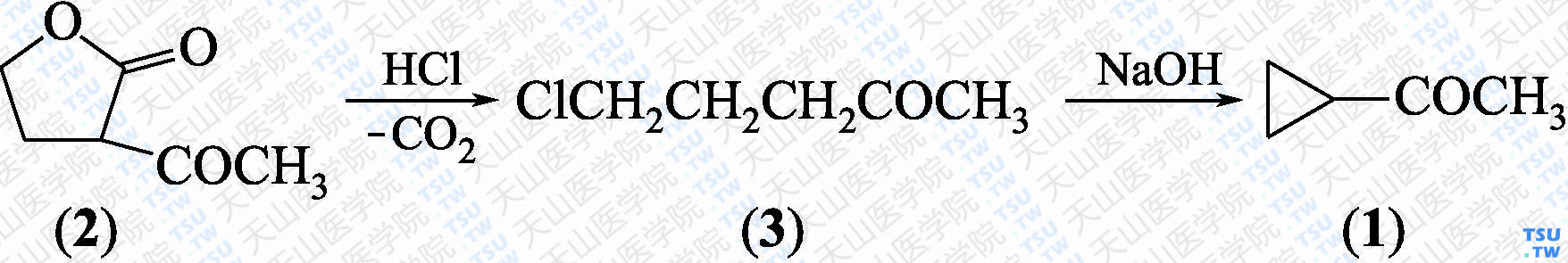 甲基环丙基酮（分子式：C<sub>5</sub>H<sub>8</sub>O）的合成方法路线及其结构式