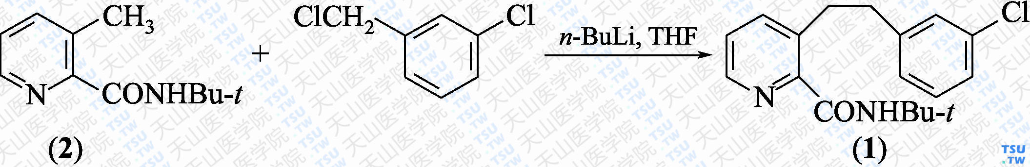 3-（3-氯苯乙基）-<i>N</i>-叔丁基皮考林酰胺（分子式：C<sub>18</sub>H<sub>21</sub>ClN<sub>2</sub>O）的合成方法路线及其结构式