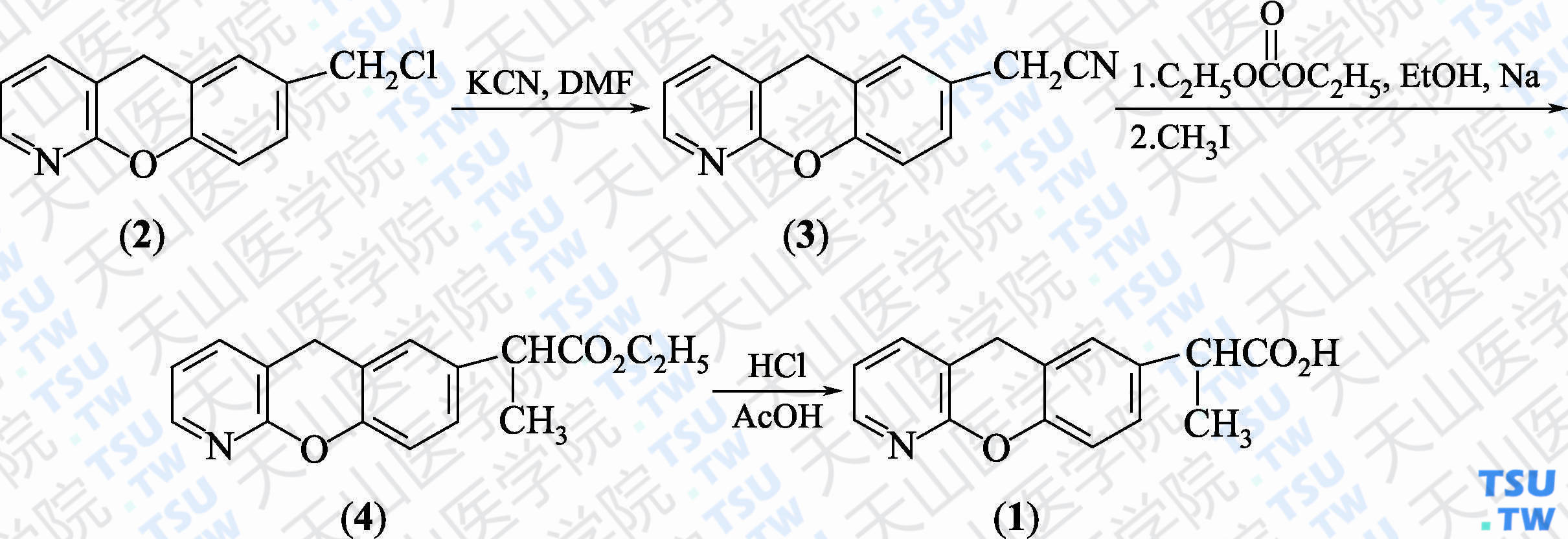 普拉洛芬（分子式：C<sub>15</sub>H<sub>13</sub>NO<sub>3</sub>）的合成方法路线及其结构式