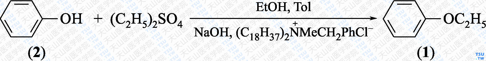 乙氧基苯（分子式：C<sub>8</sub>H<sub>10</sub>O）的合成方法路线及其结构式