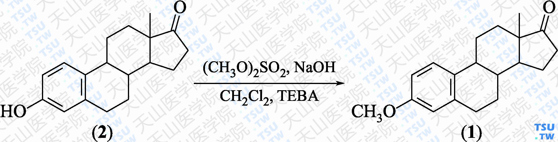 雌酮-3-甲基醚（3-甲氧基雌酮）（分子式：C<sub>19</sub>H<sub>24</sub>O<sub>2</sub>）的合成方法路线及其结构式