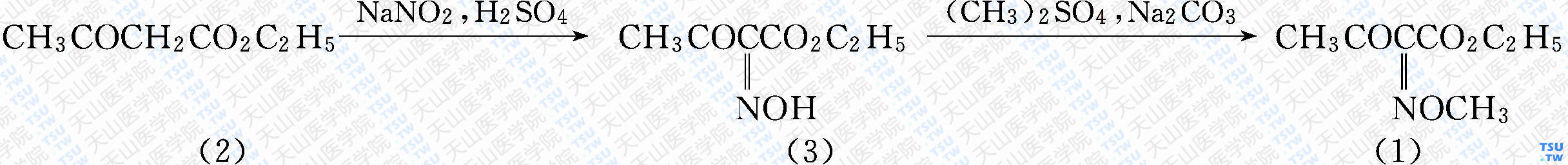 顺式-2-甲氧亚胺乙酰乙酸乙酯（分子式：C<sub>7</sub>H<sub>11</sub>NO<sub>4</sub>）的合成方法路线及其结构式