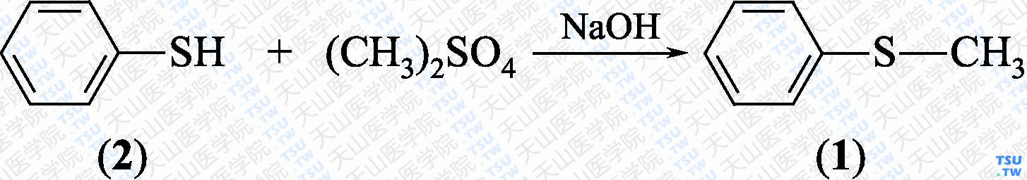 苯甲硫醚（分子式：C<sub>7</sub>H<sub>8</sub>S）的合成方法路线及其结构式