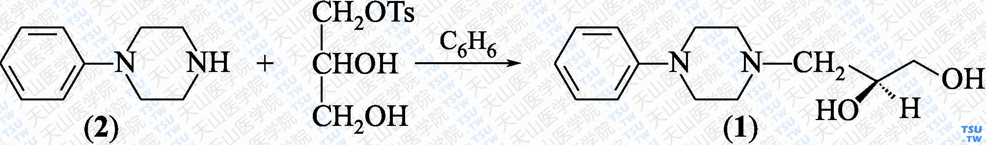 左羟丙哌嗪（分子式：C<sub>13</sub>H<sub>20</sub>N<sub>2</sub>O<sub>2</sub>）的合成方法路线及其结构式