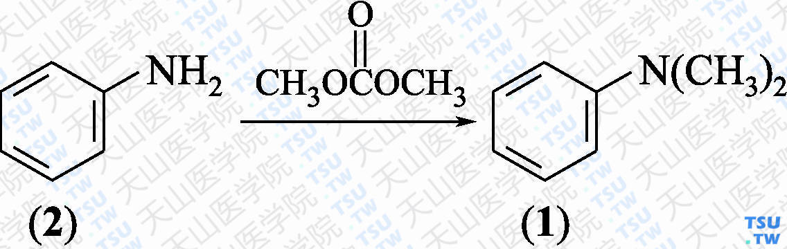 <i>N</i>，<i>N</i>-二甲基苯胺（分子式：C<sub>8</sub>H<sub>11</sub>N）的合成方法路线及其结构式