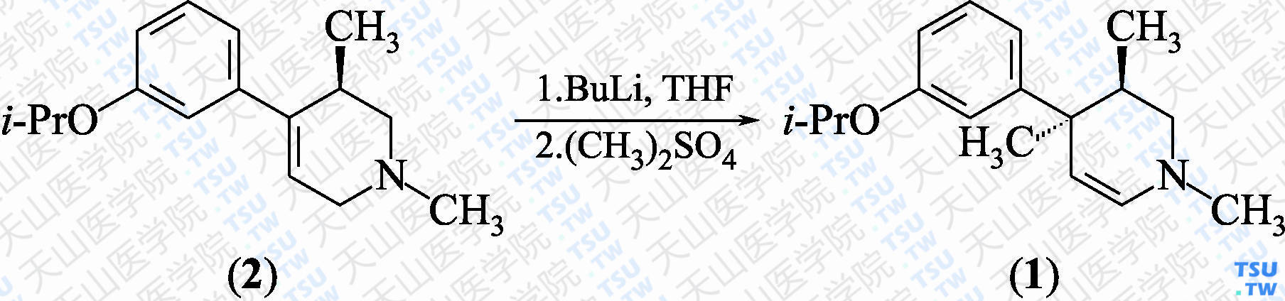 （3<i>R</i>，4<i>S</i>）-1，2，3，4-四氢-1，3，4-三甲基-4-[3-（1-甲基乙氧基）苯基]吡啶（分子式：C<sub>17</sub>H<sub>25</sub>NO）的合成方法路线及其结构式