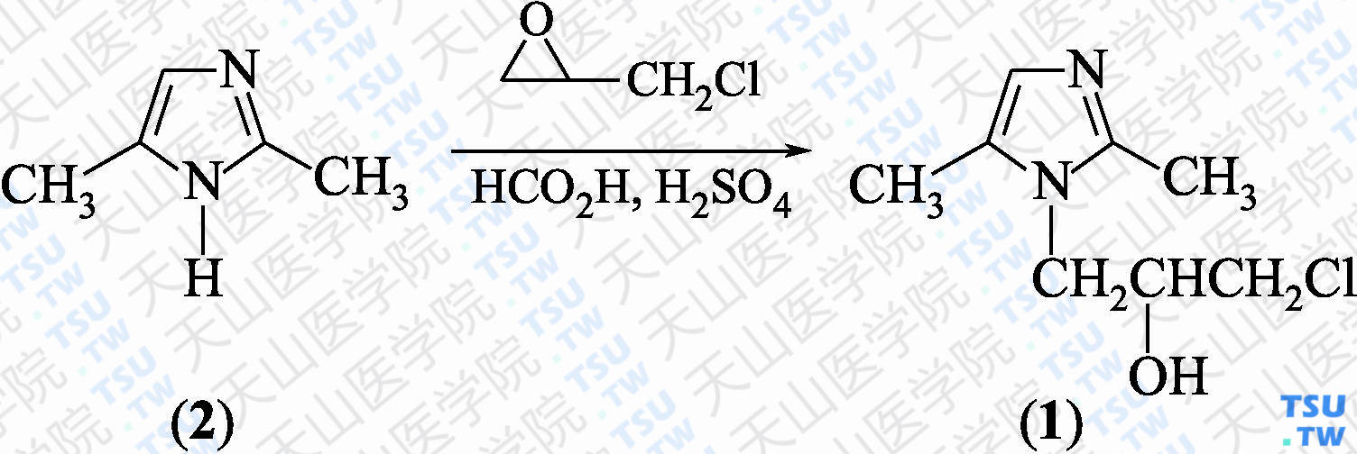 奥硝唑（分子式：C<sub>8</sub>H<sub>13</sub>ClN<sub>2</sub>O）的合成方法路线及其结构式