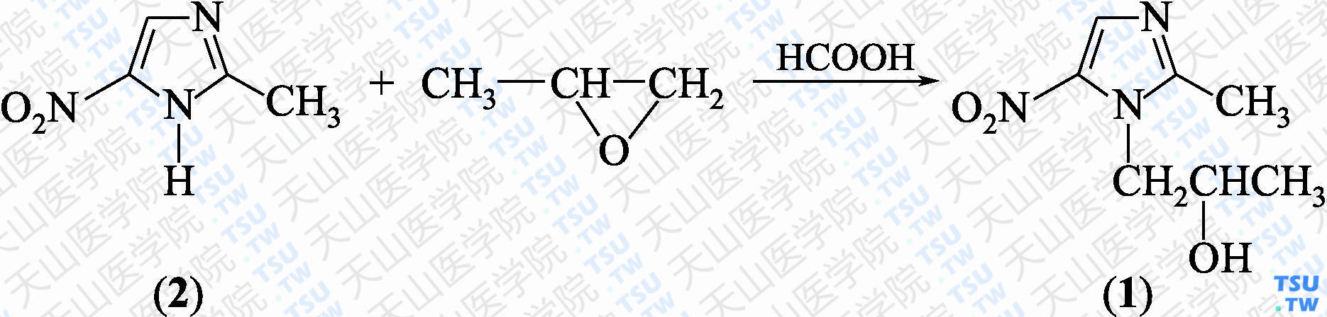 塞克硝唑（分子式：C<sub>7</sub>H<sub>11</sub>N<sub>3</sub>O<sub>3</sub>）的合成方法路线及其结构式