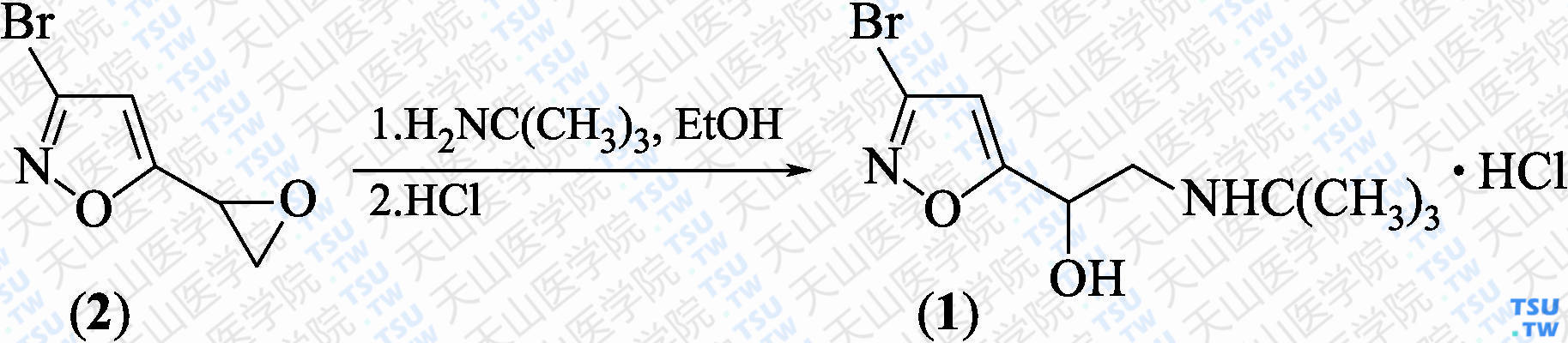 盐酸溴沙特罗（分子式：C<sub>9</sub>H<sub>15</sub>BrN<sub>2</sub>O<sub>2</sub>·HCl）的合成方法路线及其结构式