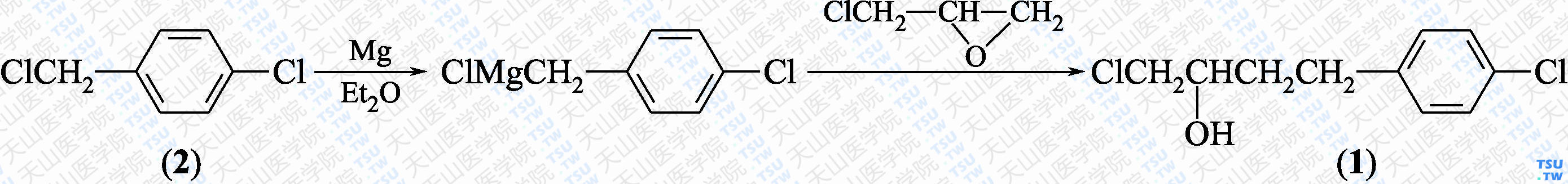 1-氯-4-（4-氯苯基）-2-丁醇（分子式：C<sub>10</sub>H<sub>12</sub>Cl<sub>2</sub>O）的合成方法路线及其结构式