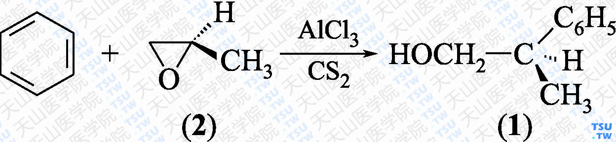 （+）-2-苯基-1-丙醇（分子式：C<sub>9</sub>H<sub>12</sub>O）的合成方法路线及其结构式