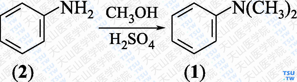 <i>N</i>，<i>N</i>-二甲基苯胺（分子式：C<sub>8</sub>H<sub>11</sub>N）的合成方法路线及其结构式