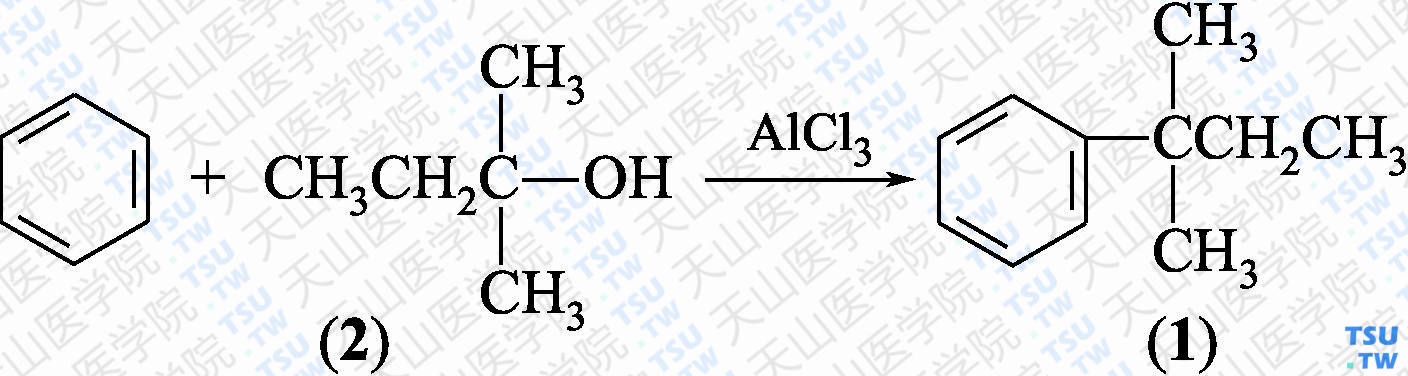 叔戊基苯（分子式：C<sub>11</sub>H<sub>16</sub>）的合成方法路线及其结构式