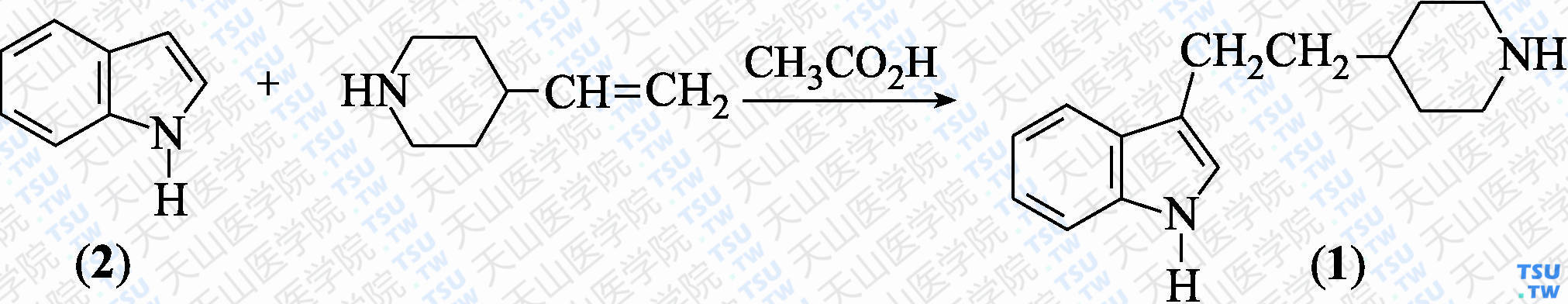 吲达品（分子式：C<sub>15</sub>H<sub>20</sub>N<sub>2</sub>）的合成方法路线及其结构式