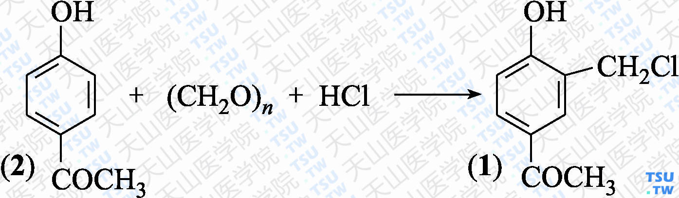 3-氯甲基-4-羟基苯乙酮（分子式：C<sub>9</sub>H<sub>9</sub>ClO<sub>2</sub>）的合成方法路线及其结构式